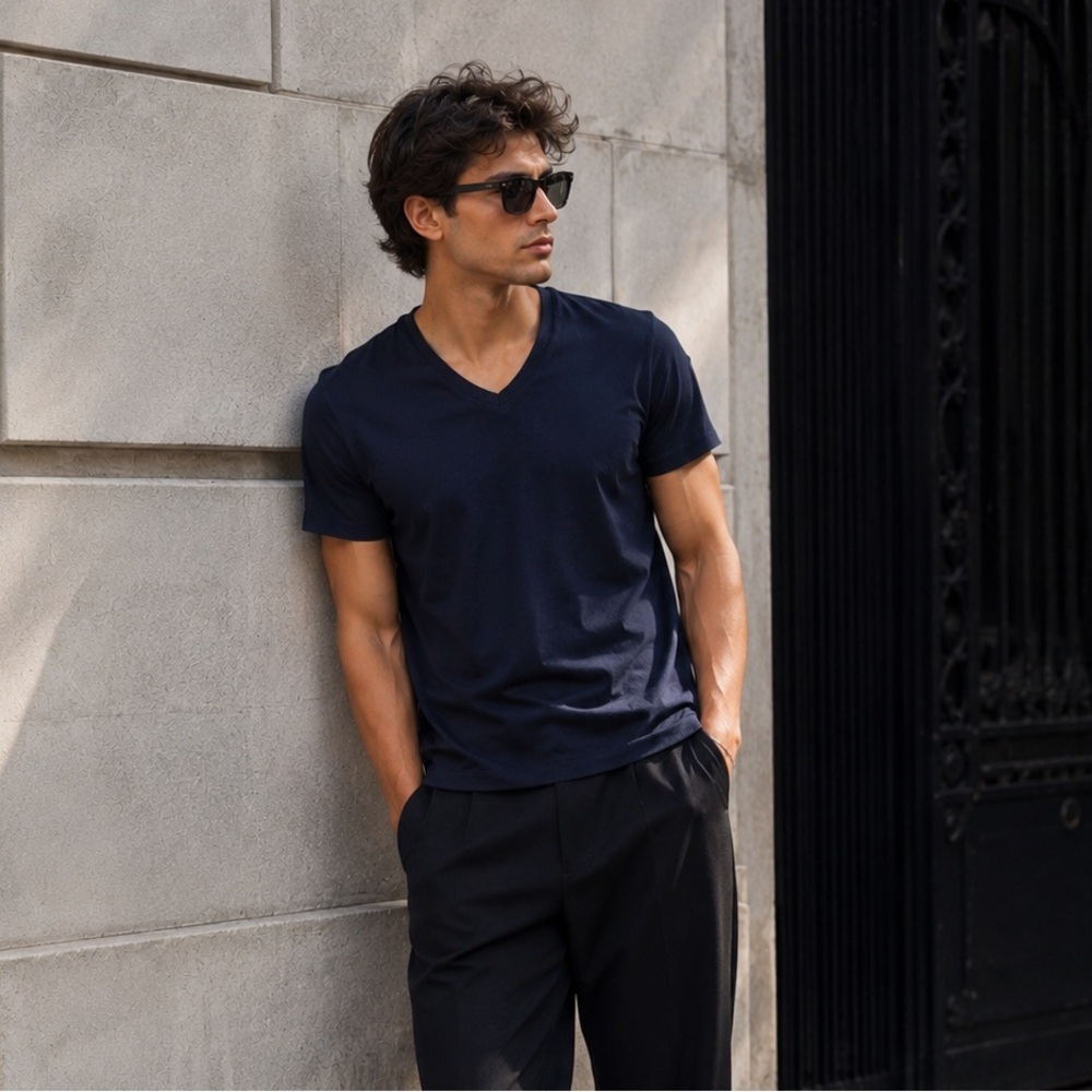 Kenneth Cole Men's V neck Blue Shirt